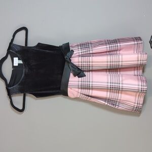 Christmas Dress Children's Place 6X/7 Girl's Dress Pink Black Plaid Velour Bow